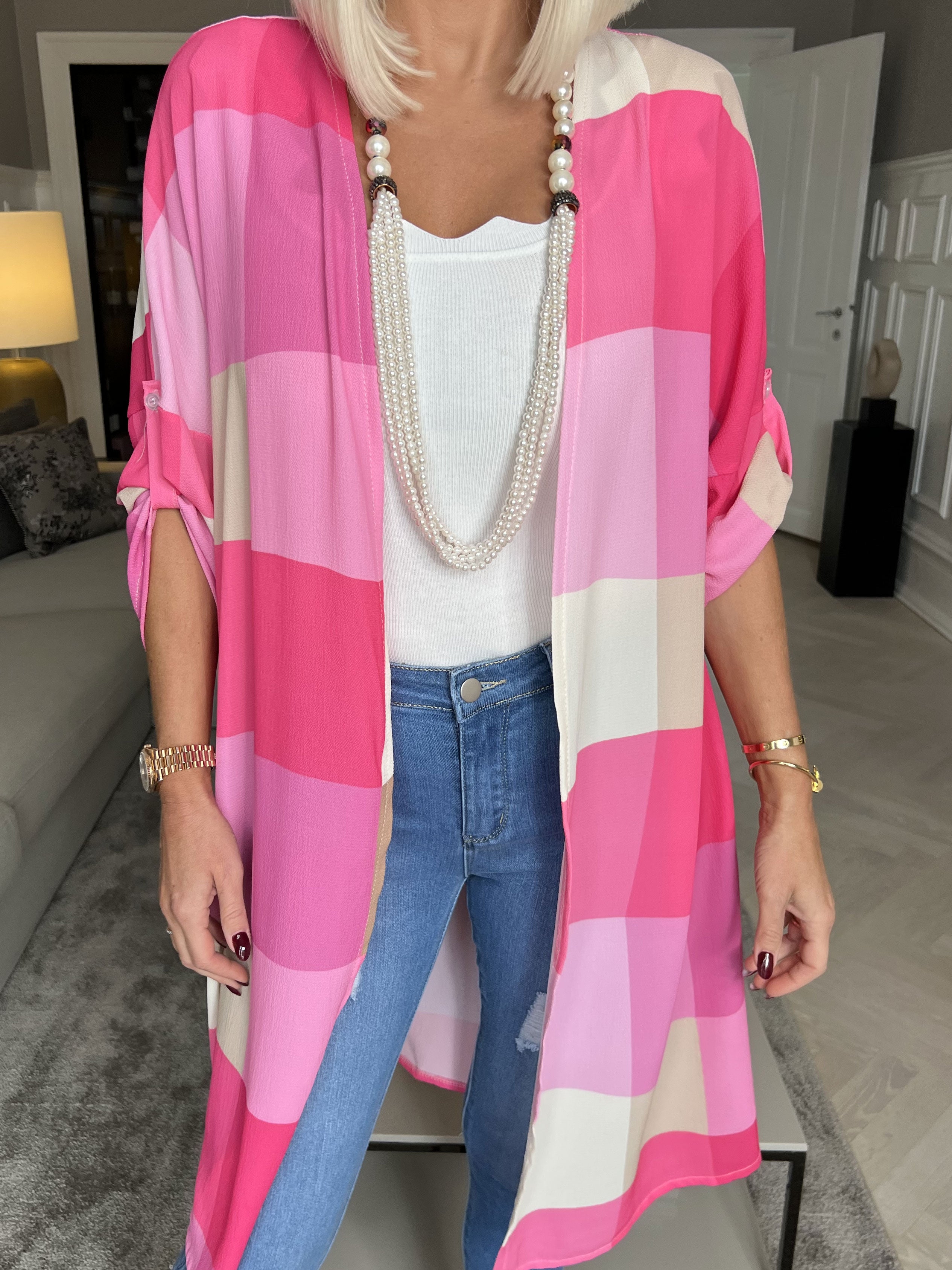 Vanesa Kimono - Sød kimono i viskose med tern